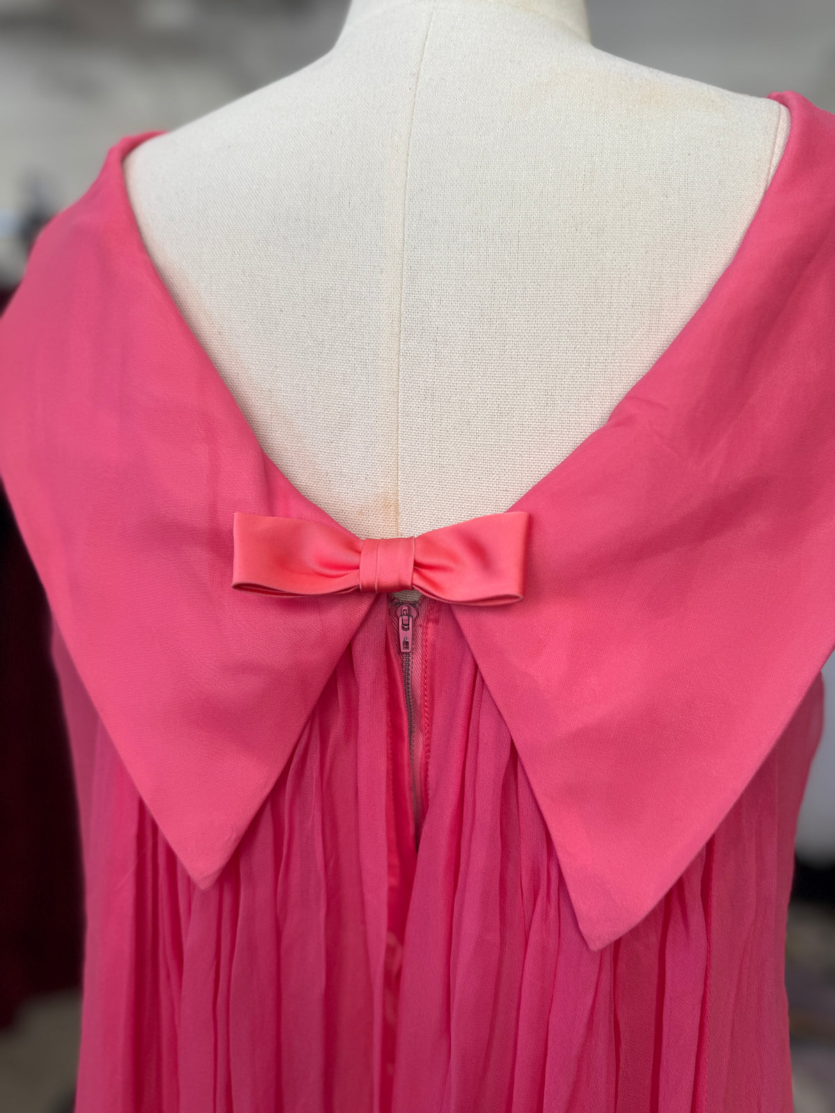 Vintage Pink Bow 60's Chiffon Dress S/M
