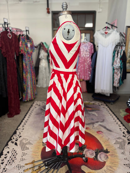 Vintage Red and White Chevron Button Down Dress S/M