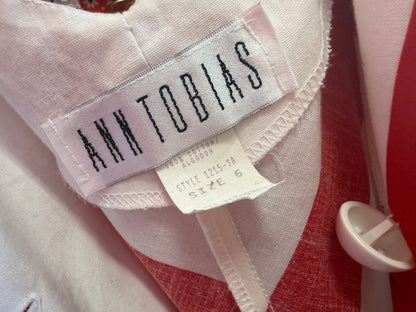 Vintage Red and White Chevron Button Down Dress S/M