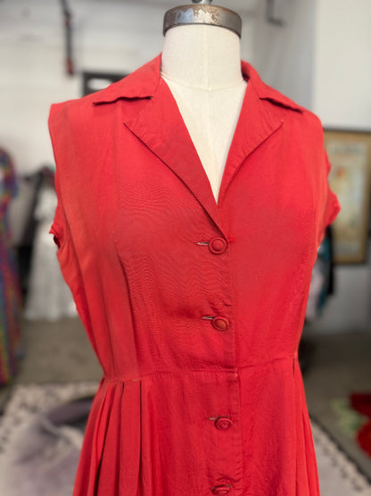 Vintage Red Sleeveless Shirt Dress L