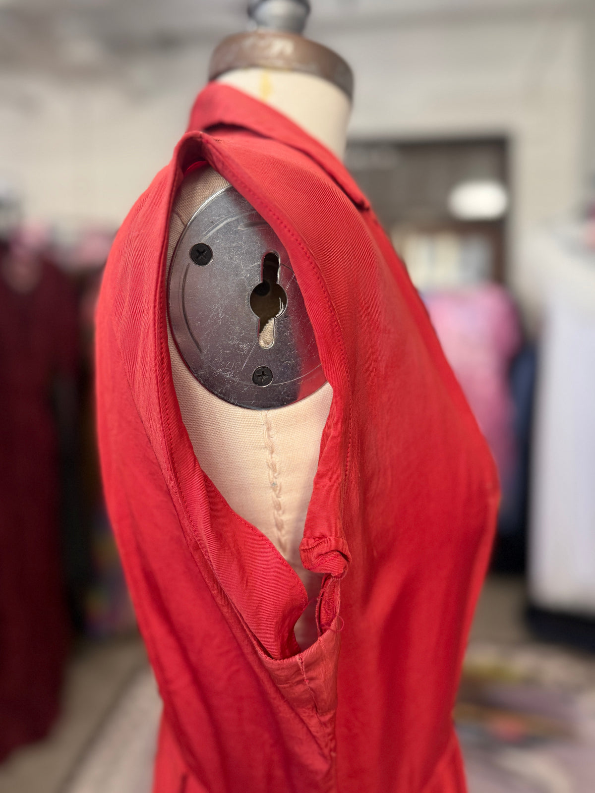 Vintage Red Sleeveless Shirt Dress L