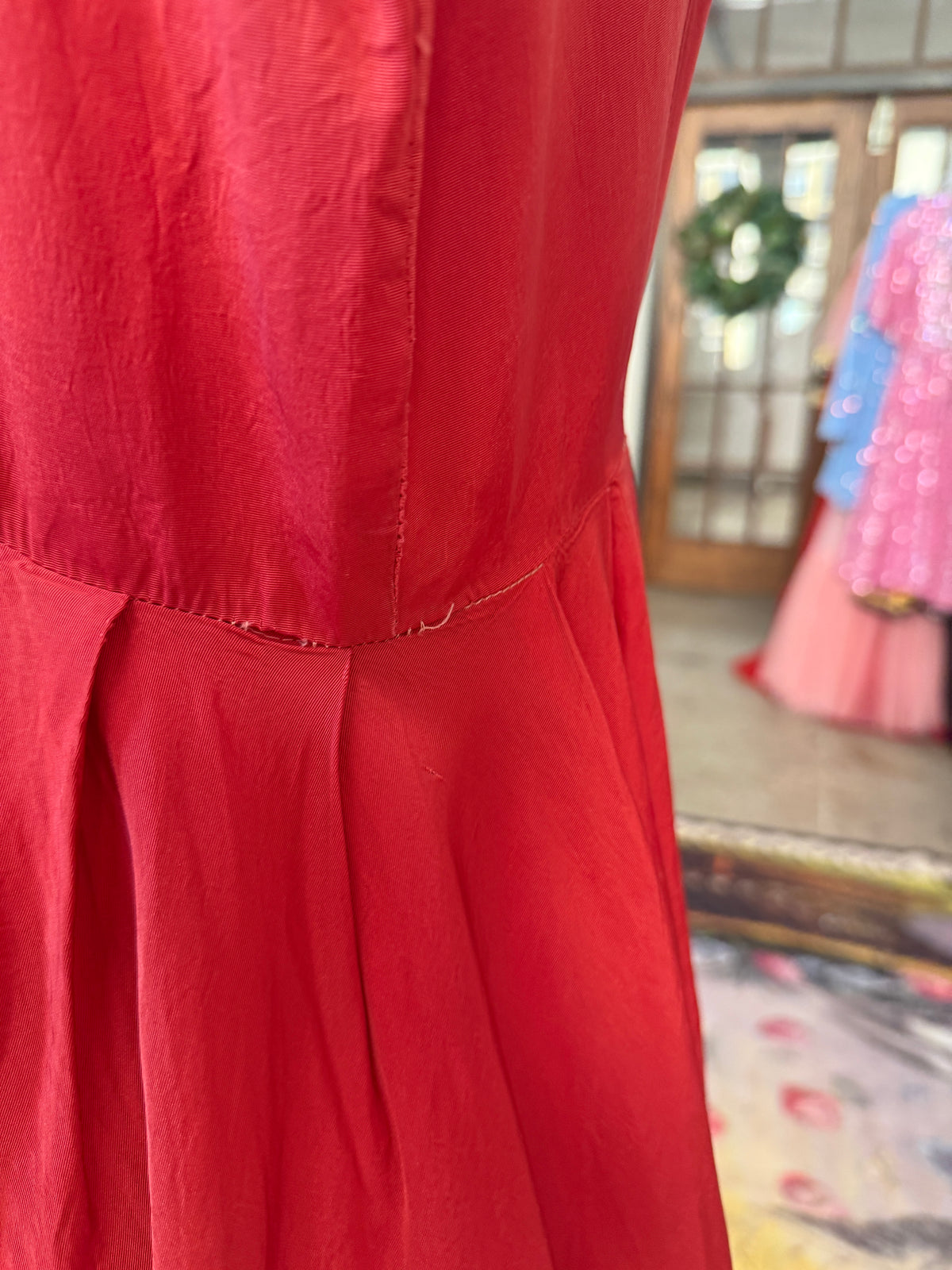 Vintage Red Sleeveless Shirt Dress L