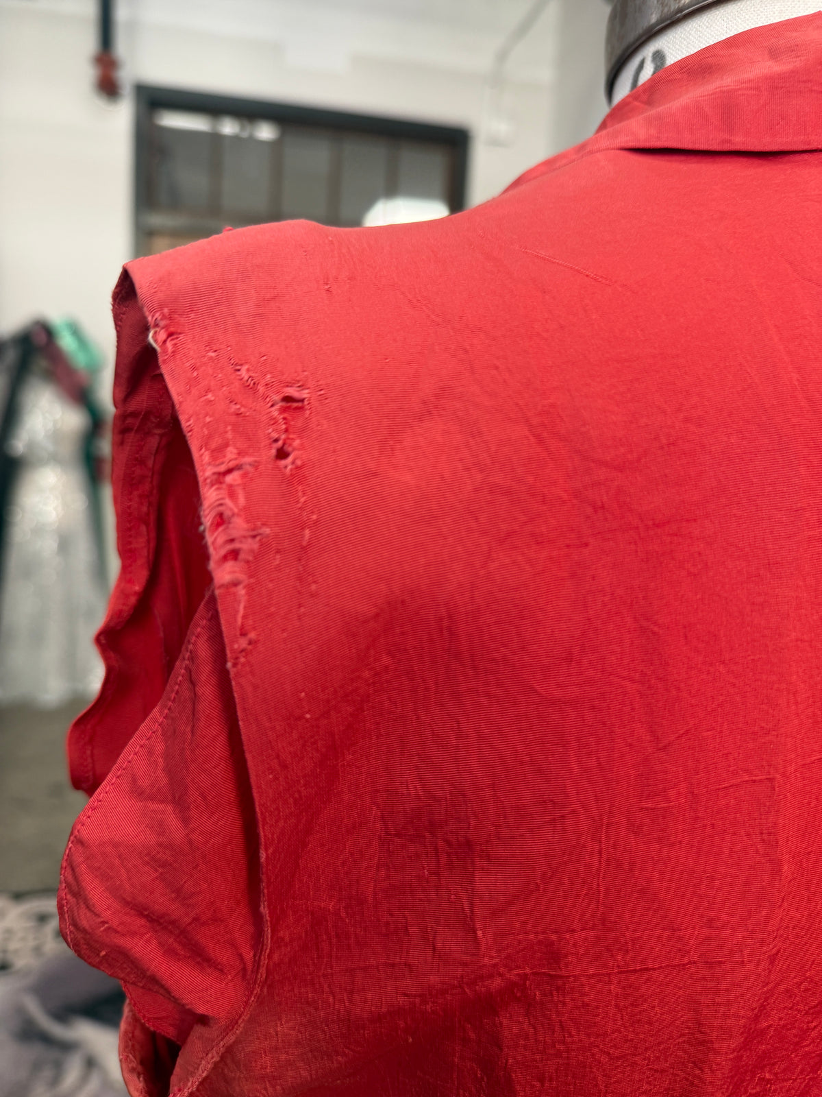 Vintage Red Sleeveless Shirt Dress L