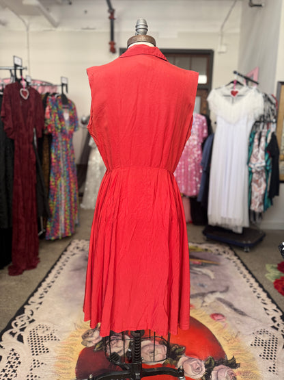 Vintage Red Sleeveless Shirt Dress L