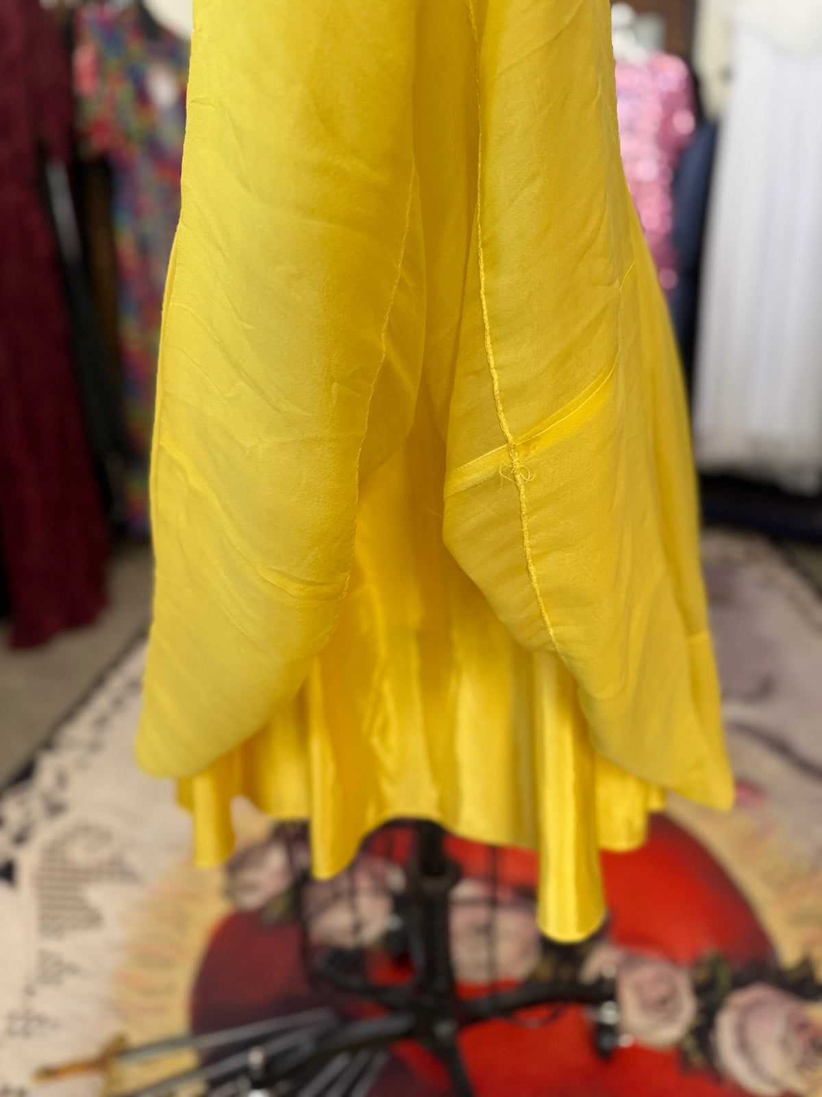 Vintage Yellow Chiffon Flutter Bib Dress S