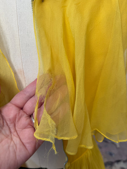 Vintage Yellow Chiffon Flutter Bib Dress S