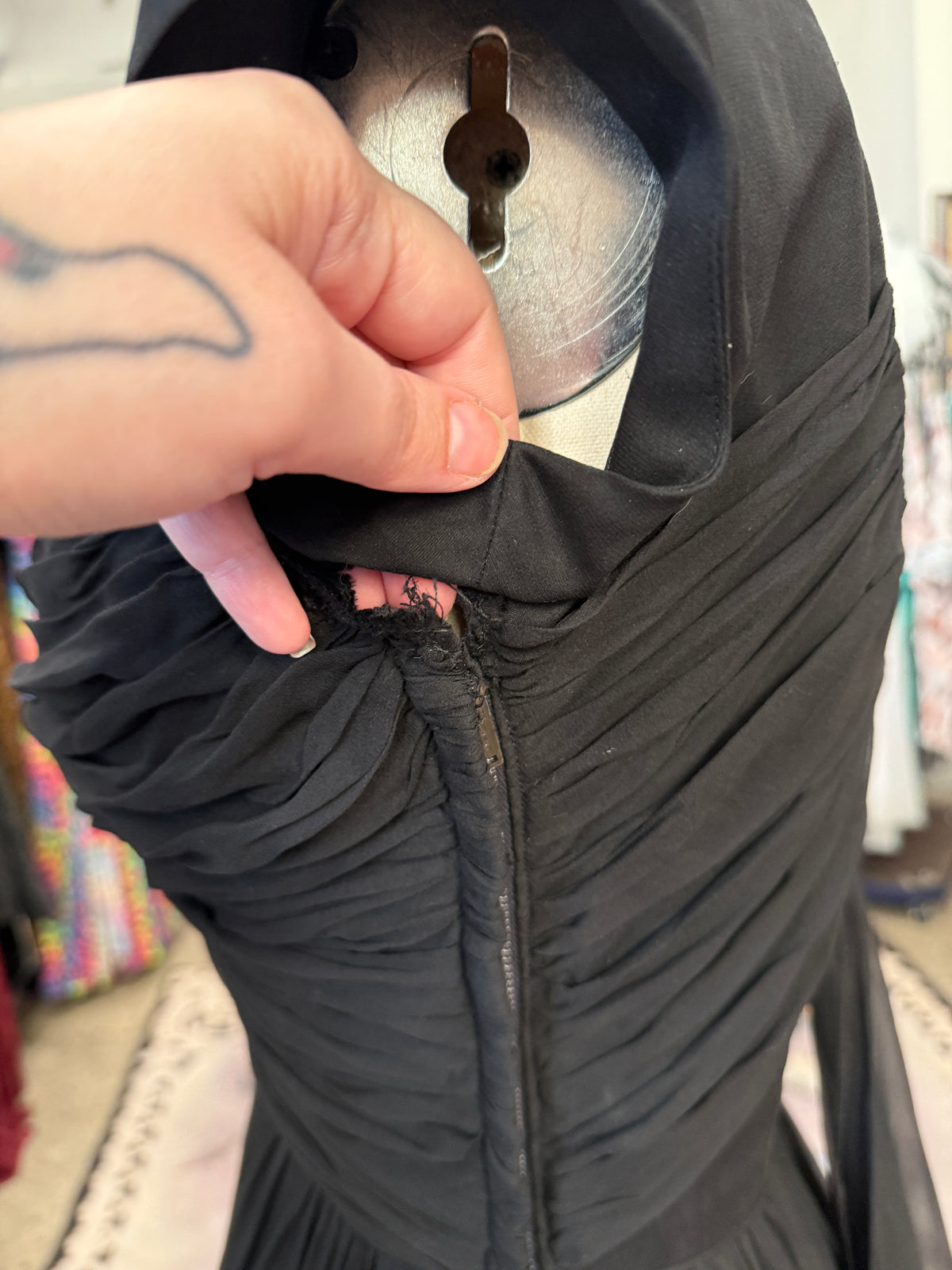 Vintage Black Chiffon Showstopper Dress with Train S/M