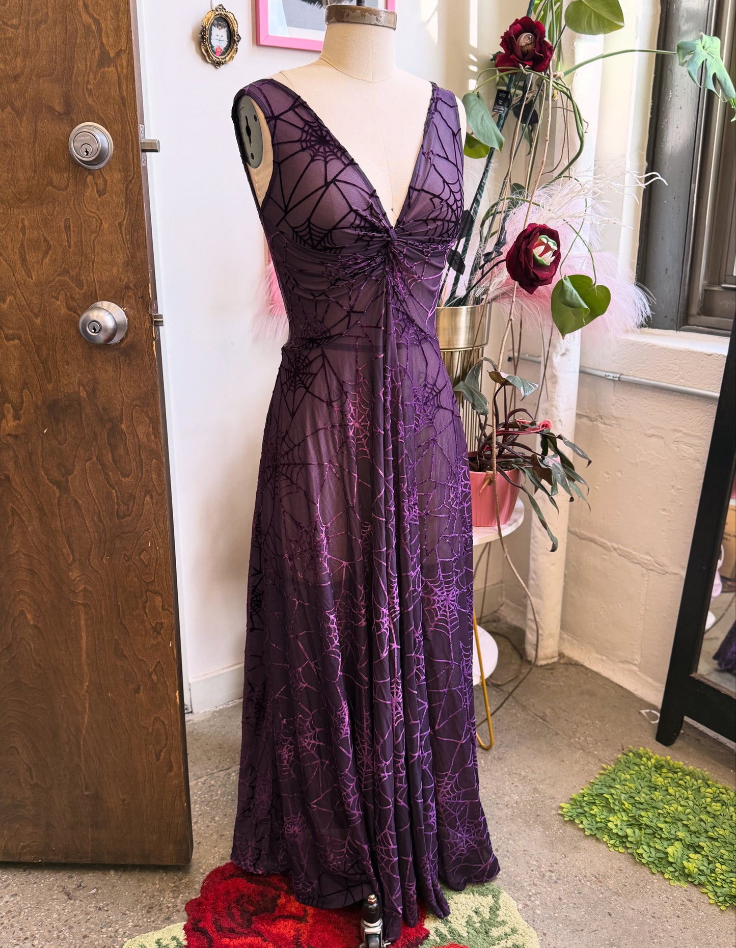 Siren Dress in Violet Spiderweb Burnout Mesh