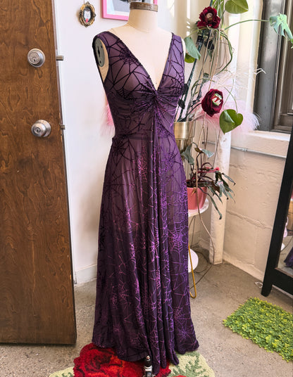 Siren Dress in Violet Spiderweb Burnout Mesh