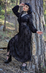 Black Penny Maxi dress with Flocked Spiderwebs