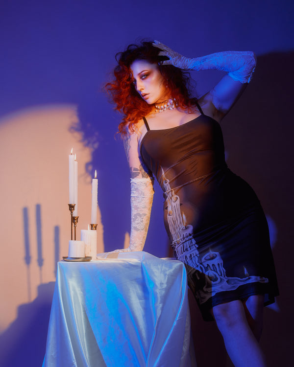 *PRE ORDER* Melting Candles Mesh Wiggle Dress