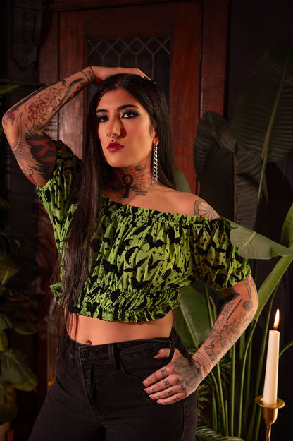 *PRE ORDER* QUEEN OF HALLOWEEN CROPPED MESH CUTIE PIE TOP