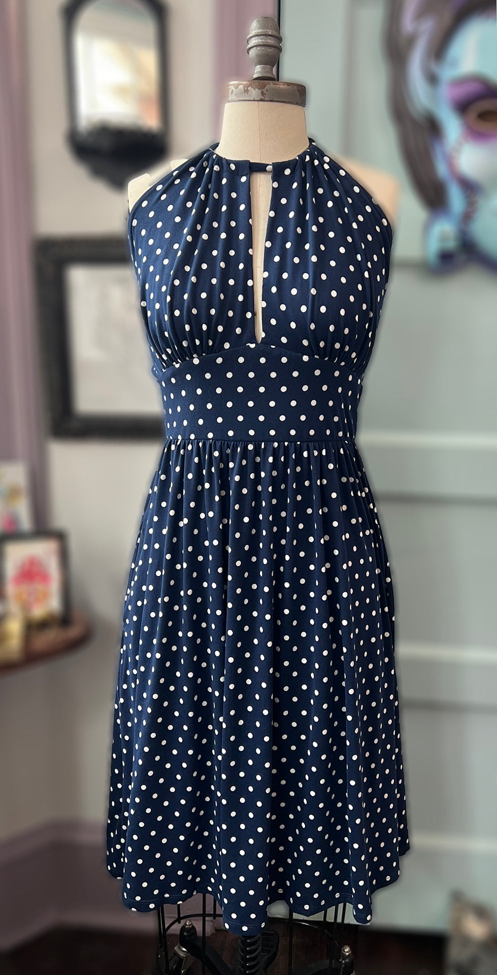 FLAWED Vivian Halter Dress in Navy and White Polka Dot