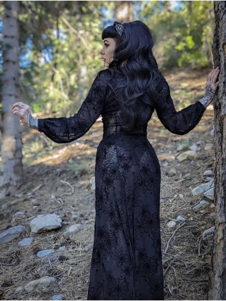 Black Penny Maxi dress with Flocked Spiderwebs Black Penny Maxi dress with Flocked Spiderwebs