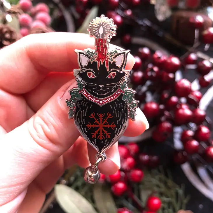 Yule Cat Jingle Bell Enamel Pin by The Pickety Witch