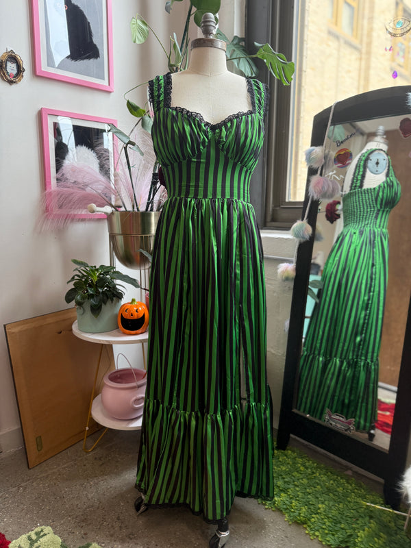 *PRE ORDER* Cosette Maxi Dress in Horror Green Stripe