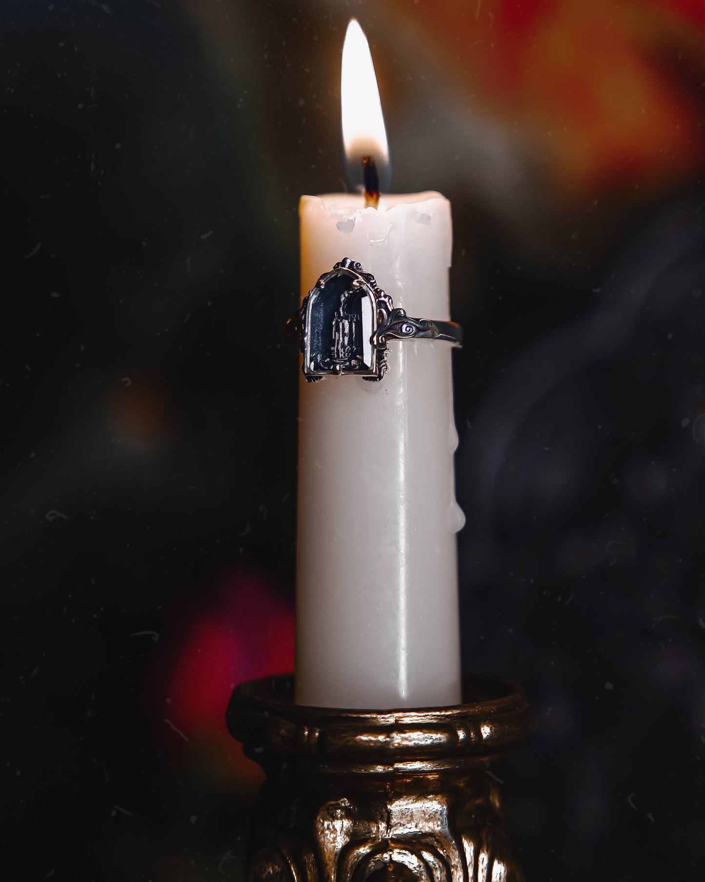 The "Mourning Candle” Glass Casket Ring by Petals and Poison