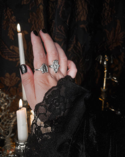 The "Mourning Candle” Glass Casket Ring by Petals and Poison