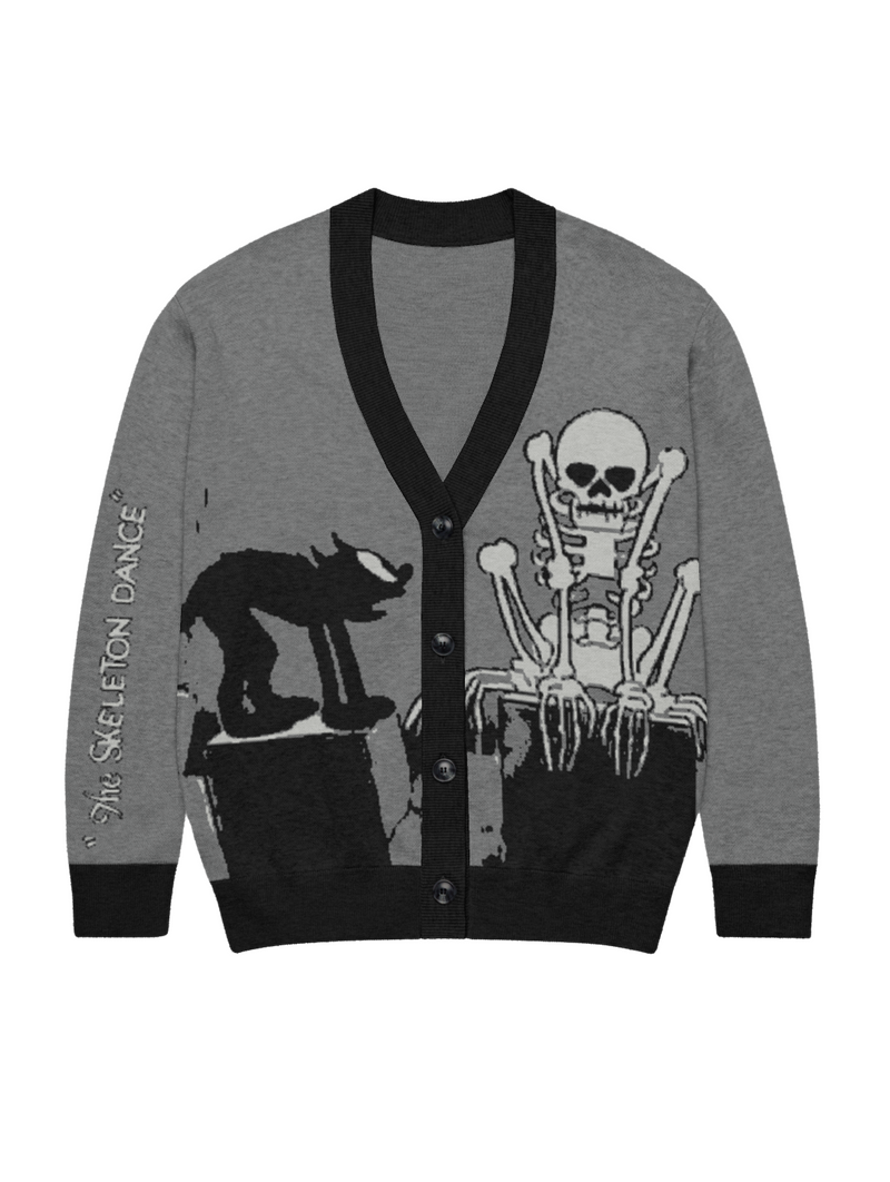 "The Skeleton Dance" Knit cardigan Made To Order by The Oblong Box Shop