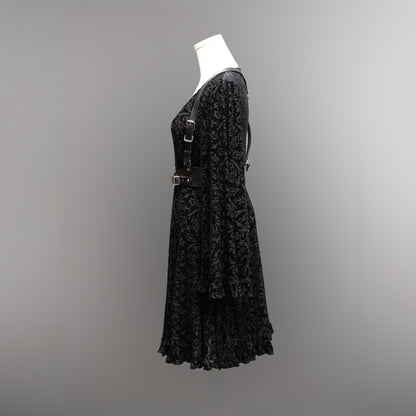 Nyx - Bell Sleeved Velvet Damask Dress with Harness by Witchwood Bags