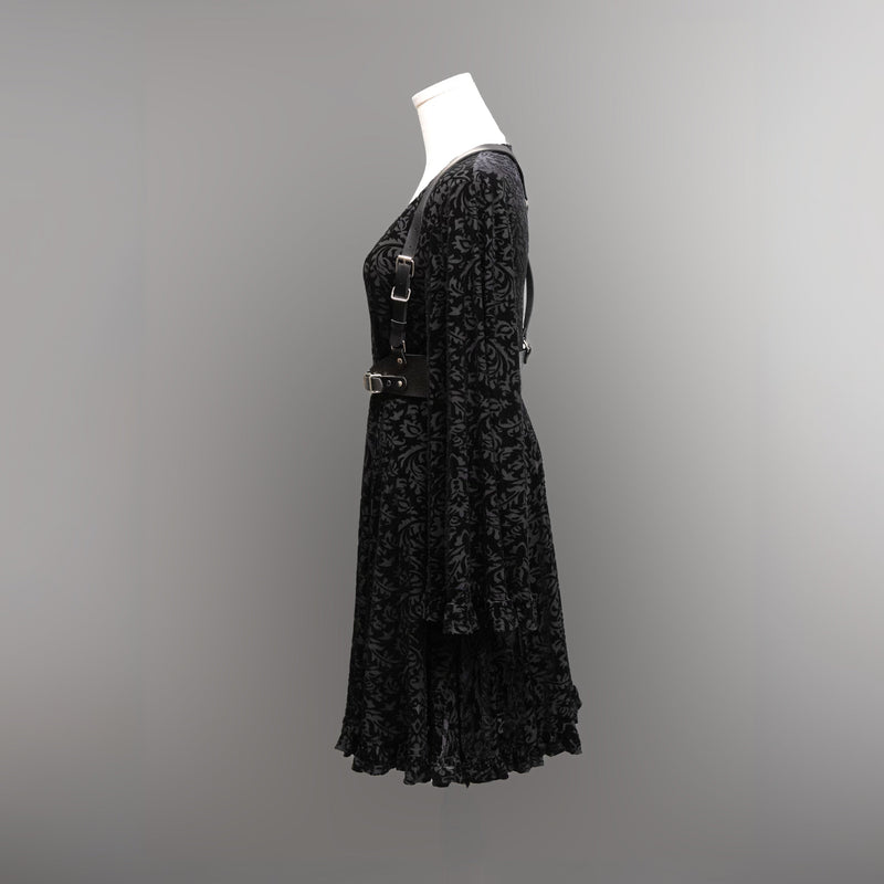 Witchwood Bags Nyx - Bell Sleeved Velvet Damask Dress with Harness