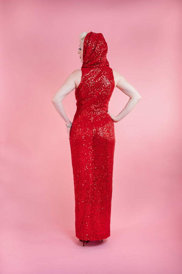 Cairo Sunset Hooded Dress Red Sequin by Elle Rebel