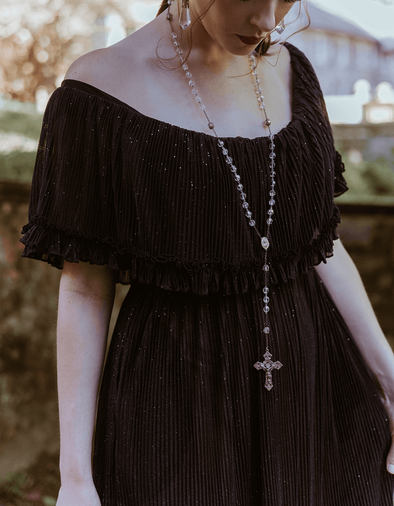 Villanelle Maxi Dress in Black Sparkle Pleated Knit