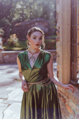 Mythos dress in Gorgon Green Metallic Knit