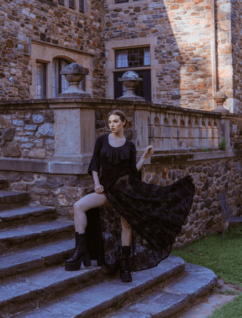 Lydia wrap skirt in Black Flocked Rose