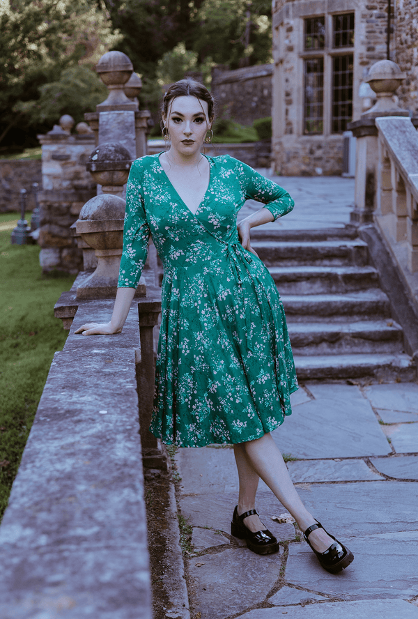 Audrey Wrap dress in Green Floral Knit