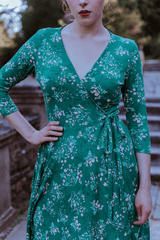 Audrey Wrap dress in Green Floral Knit