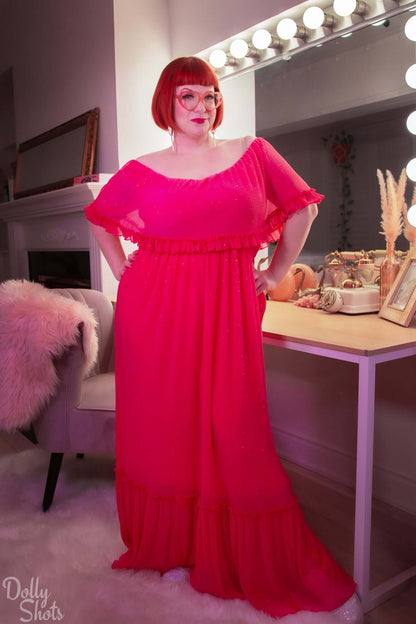 Villanelle Maxi Dress in Malibu Pink Sparkle Pleated Knit