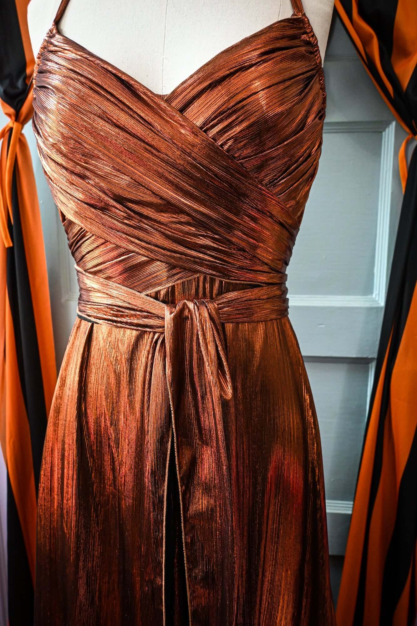 Liberty hi-lo Copper Metallic Knit dress