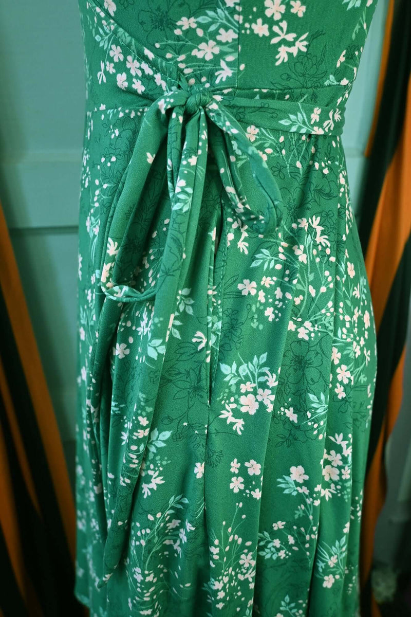 Audrey Wrap dress in Green Floral Knit