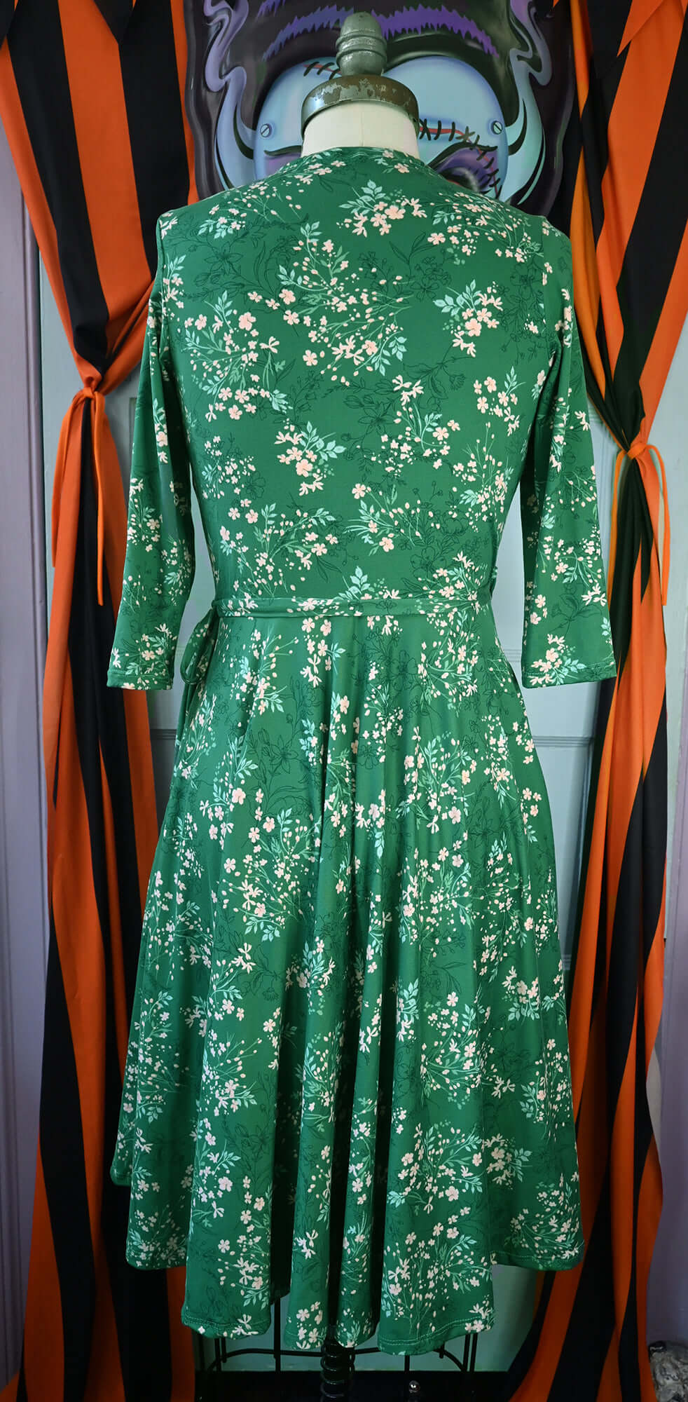Audrey Wrap dress in Green Floral Knit