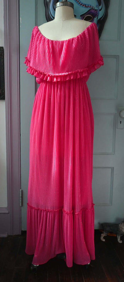 Villanelle Maxi Dress in Malibu Pink Sparkle Pleated Knit