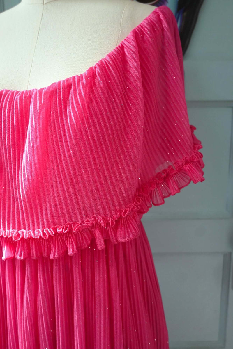 Villanelle Maxi Dress in Malibu Pink Sparkle Pleated Knit