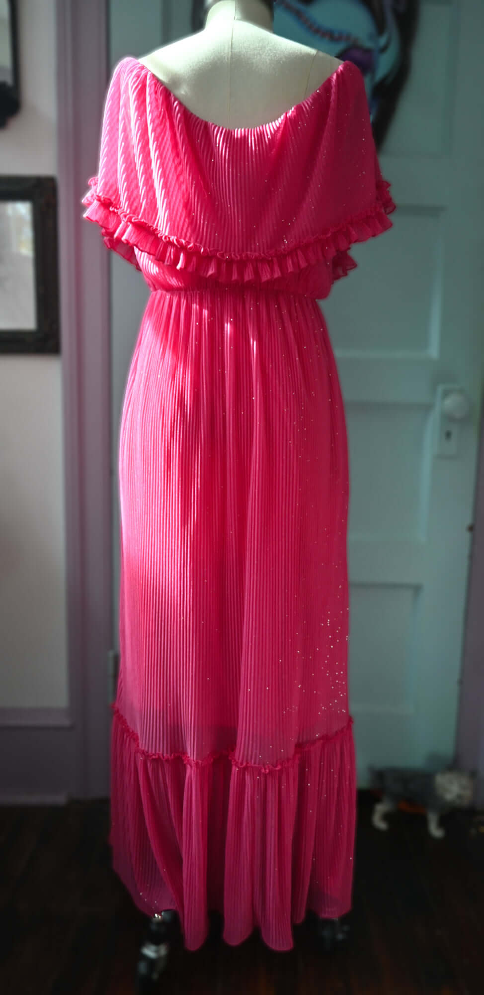 Villanelle Maxi Dress in Malibu Pink Sparkle Pleated Knit