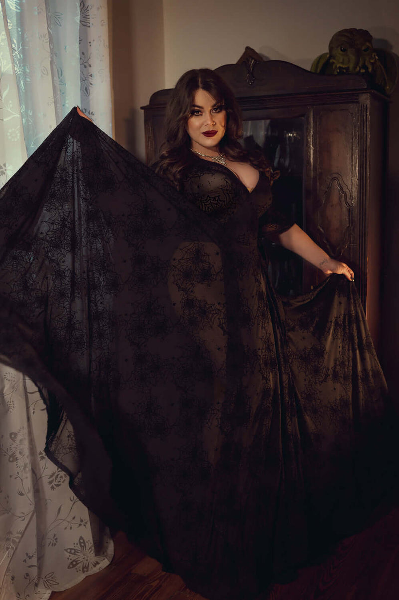 Lydia wrap dress in Flocked Spiderwebs