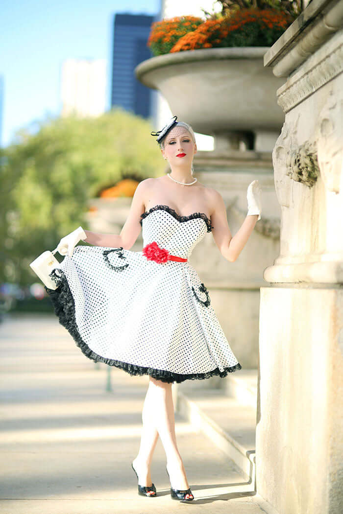 Sabrina Dress in Black/White Polka Dot - Wax Poetic Clothing