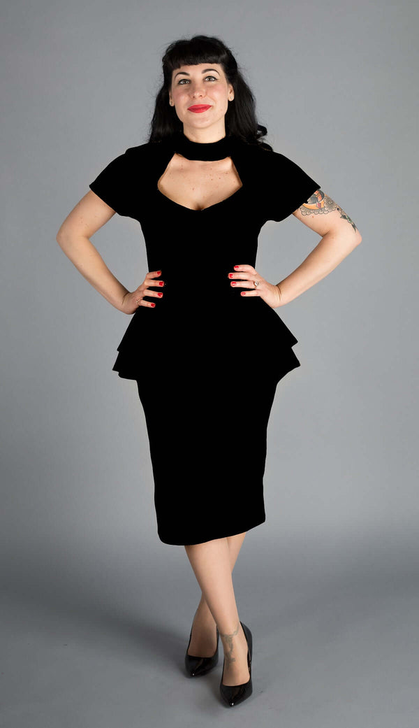 Jayne Wiggle dress in black ponte knit