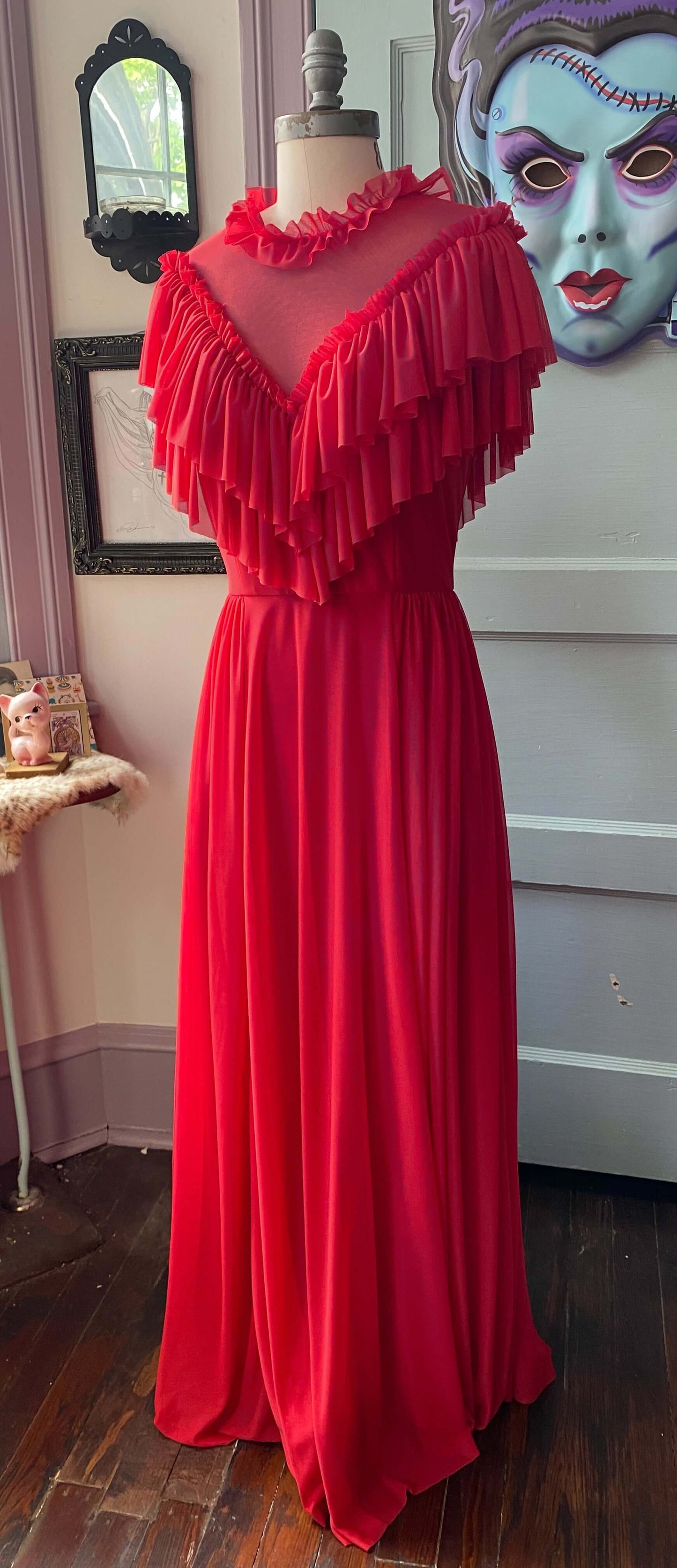 Mina Dress in Red mesh