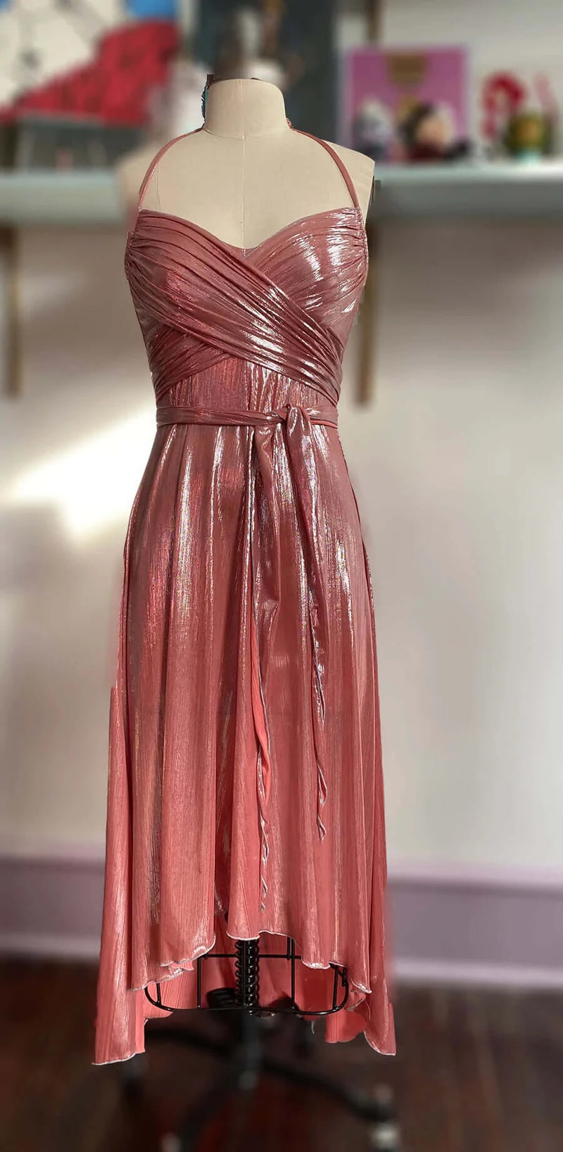 Ostara Dress in Metallic Pink Champagne