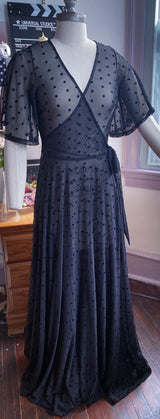 polka dot mesh maxi lydia wrap dress 