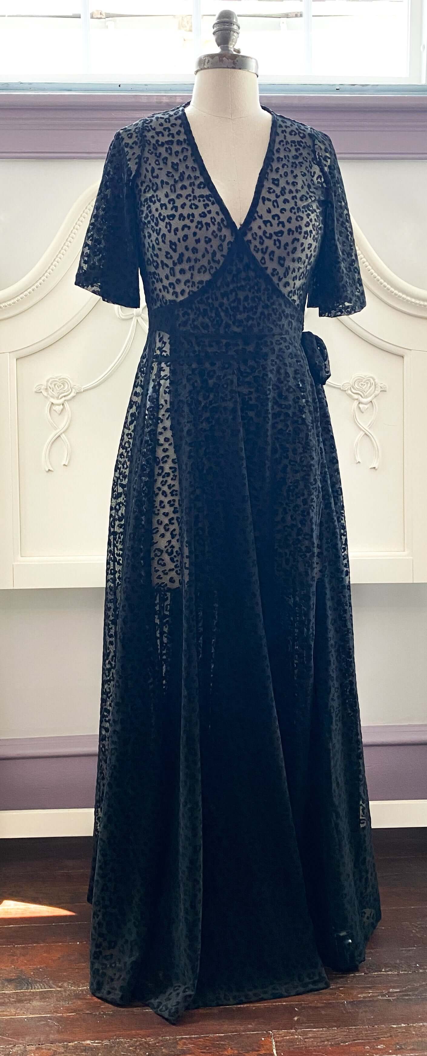 Black Leopard Flocked Mesh Lydia Dress - Wax Poetic Clothing