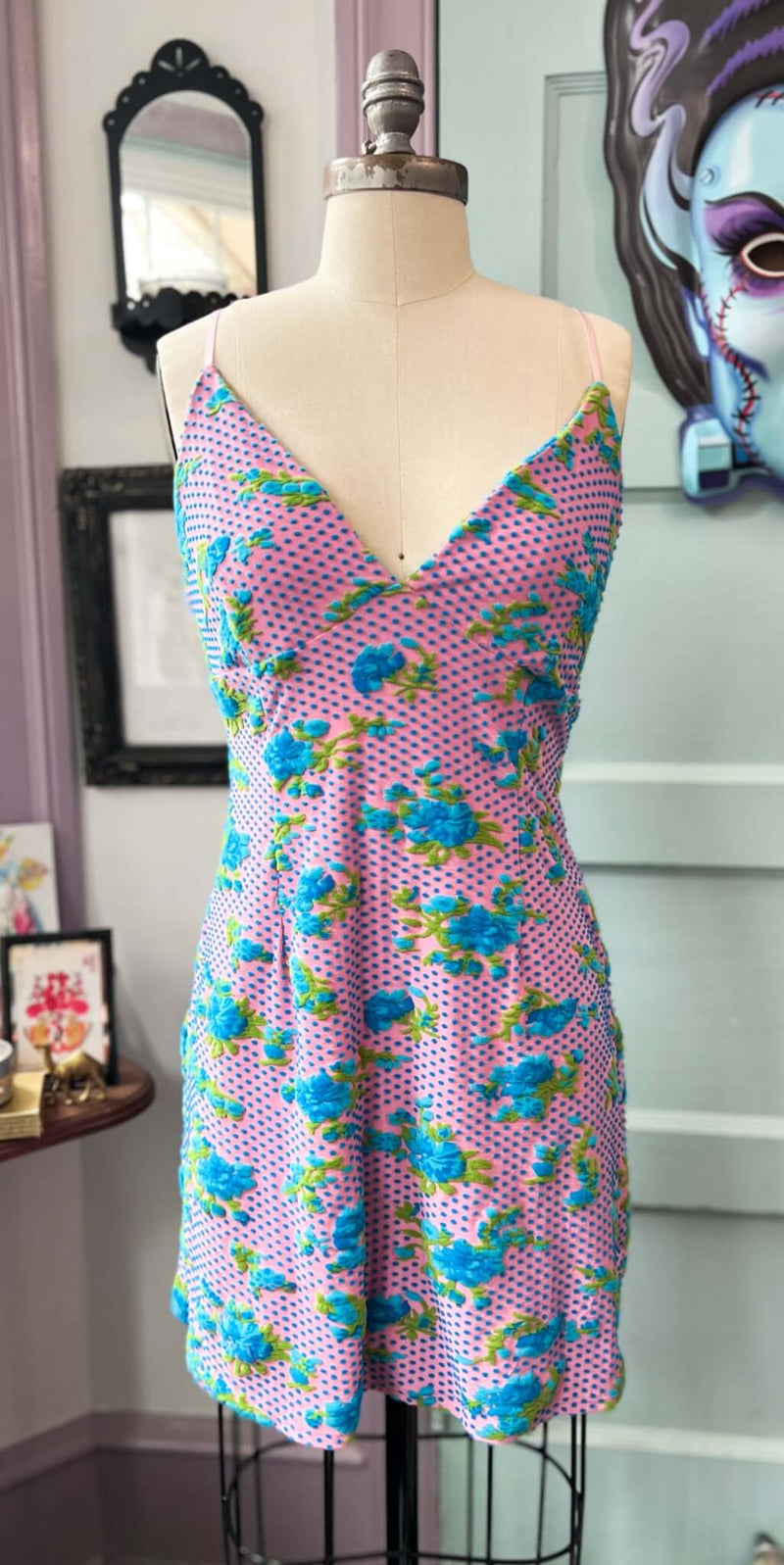 Lydia Slip Dress in Pink Tufted Floral Knit