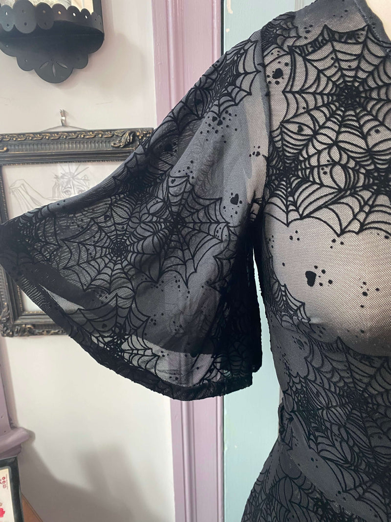 Lydia wrap dress in Flocked Spiderwebs