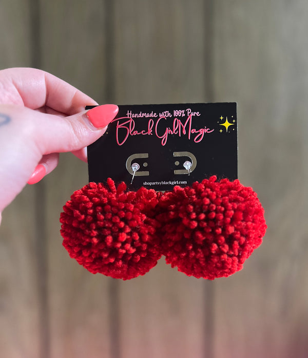 Red Mega-Puff Earrings by Artsy Black Girl