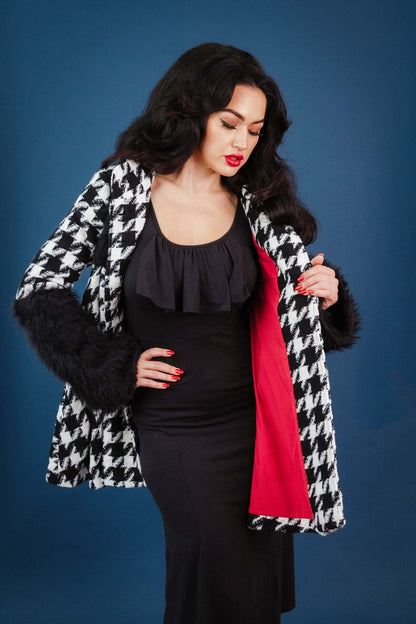 Marie Swing Coat in black/white Houndstooth