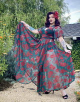 Red Rose flocked Lydia dress